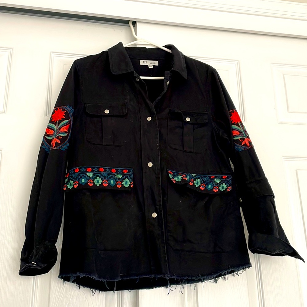 Zara brand, Trf collection embroidered jacket, size XS, cotton material